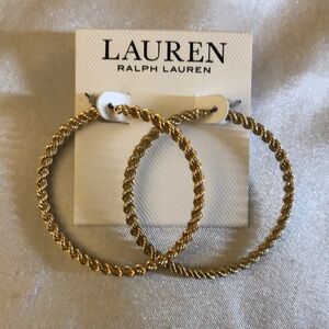 Lauren Ralph Lauren Polished Gold Tone Classic Rope Hoop Earrings NWT